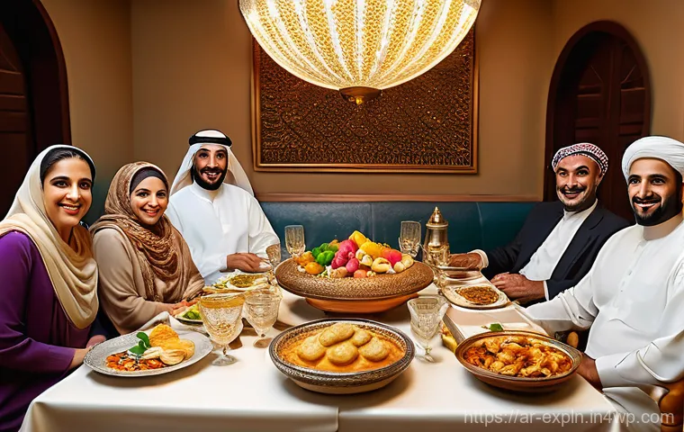 유추를 활용한 마케팅 커뮤니케이션 - **Prompt 1: A Warm Arabian Family Feast**
A vibrant, realistic image of a multi-generational Ara...