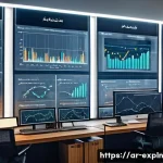 Home 22 유추의 적용 사례 과학과 예술 - A sophisticated digital workspace featuring an Arabic-speaking professional analyzing complex data o...